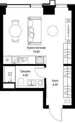 Планировка студии(квартира) площадью 29.6 квадратных метров в ЖК “Мультиквартал СИТИДЗЕН”