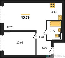 Планировка однокомнатной(квартира) площадью 40.79 квадратных метров в “ЖК Егорово Парк”