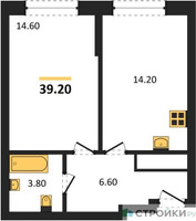 Планировка однокомнатной(квартира) площадью 39.3 квадратных метров в “ЖК Гоголь парк”