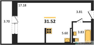 Планировка студии(квартира) площадью 31.52 квадратных метров в “Зеленый Оазис - Город”