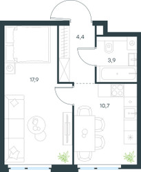 Планировка однокомнатной(квартира) площадью 36.8 квадратных метров в ЖК “ЖК Level Мичуринский”