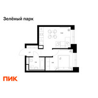 Планировка однокомнатной(квартира) площадью 29.9 квадратных метров в “ЖК Зеленый парк”