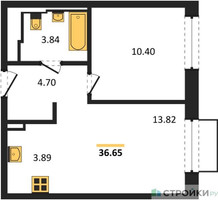 Планировка однокомнатной(квартира) площадью 36.65 квадратных метров в “ЖК Рублевский Квартал”