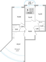 Планировка трехкомнатной(квартира) площадью 124.3 квадратных метров в “ЖК Дом‐Мегалит в Королёве”