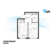 Планировка однокомнатной(квартира) площадью 38.1 квадратных метров в “ЖК Сиреневый парк”