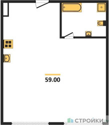 Планировка однокомнатной(квартира) площадью 59 квадратных метров в ЖК “ЖК PRIDE (Прайд)”