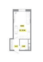 Планировка однокомнатной(квартира) площадью 27.94 квадратных метров в “ЖК Радость (Радумля Парк)”