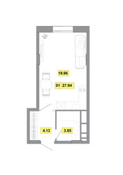 Планировка однокомнатной(квартира) площадью 27.94 квадратных метров в ЖК “ЖК Радость (Радумля Парк)”