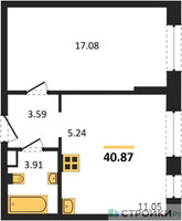 Планировка однокомнатной(квартира) площадью 40.87 квадратных метров в “Жилые кварталы Новое Пушкино”