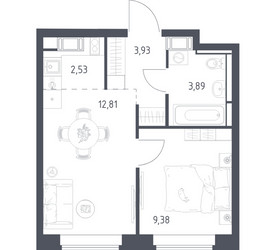 Планировка однокомнатной(квартира) площадью 32.54 квадратных метров в ЖК “ЖК Большое Путилково”