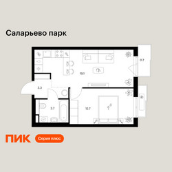Планировка однокомнатной(квартира) площадью 39.5 квадратных метров в ЖК “ЖК Саларьево парк”