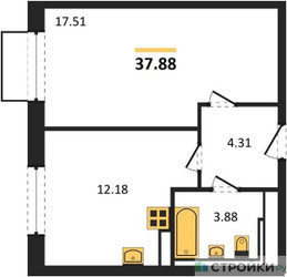 Планировка однокомнатной(квартира) площадью 37.88 квадратных метров в ЖК “ЖК Томилино Парк”