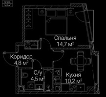 Планировка однокомнатной(квартира) площадью 34.2 квадратных метров в “ЖК СЕЗАР БУДУЩЕЕ”