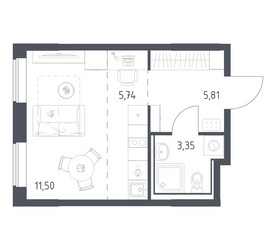 Планировка студии(квартира) площадью 26.4 квадратных метров в ЖК “ЖК Прибрежный Парк”