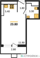 Планировка студии(квартира) площадью 23.7 квадратных метров в “ЖК Бунинские кварталы”