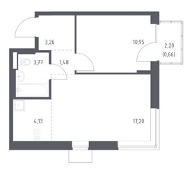 Планировка однокомнатной(квартира) площадью 41.45 квадратных метров в ЖК “ЖК Подольские кварталы”