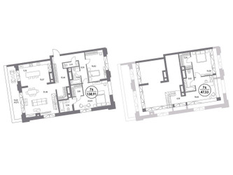 Планировка двухкомнатной(квартира) площадью 138.9 квадратных метров в ЖК “ЖК Клубный дом КОСМО 4/22”