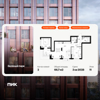 Планировка двухкомнатной(квартира) площадью 66.7 квадратных метров в “ЖК Зеленый парк”