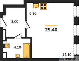 Планировка студии(квартира) площадью 29.4 квадратных метров в “ЖК Адмирал”