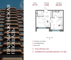 Планировка однокомнатной(квартира) площадью 38.2 квадратных метров в “ЖК Преображенская Площадь”