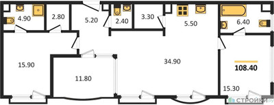 Планировка двухкомнатной(квартира) площадью 110.6 квадратных метров в ЖК “ЖК Logos (Логос)”
