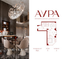 Планировка однокомнатной(квартира) площадью 51.6 квадратных метров в “ЖК АУРА”