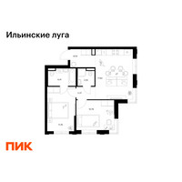 Планировка двухкомнатной(квартира) площадью 53.63 квадратных метров в “ЖК Ильинские луга”
