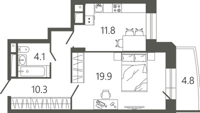 Планировка однокомнатной(квартира) площадью 47.5 квадратных метров в ЖК “ЖК Советская 18”