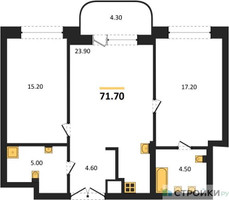 Планировка двухкомнатной(квартира) площадью 71.7 квадратных метров в “ЖК Большая Татарская 35”