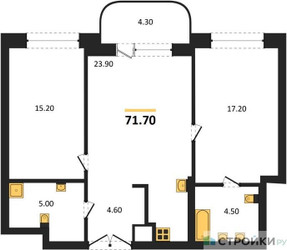 Планировка двухкомнатной(квартира) площадью 71.7 квадратных метров в ЖК “ЖК Большая Татарская 35”