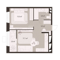 Планировка однокомнатной(квартира) площадью 43.7 квадратных метров в “ЖК Гранд Комфорт”