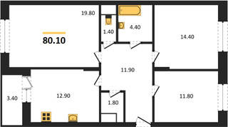 Планировка трехкомнатной(квартира) площадью 80.1 квадратных метров в “ЖК Эдельвейс (Первомайское)”