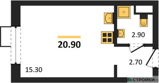 Планировка студии(квартира) площадью 20.9 квадратных метров в “ЖК Foreville (Форевилль)”