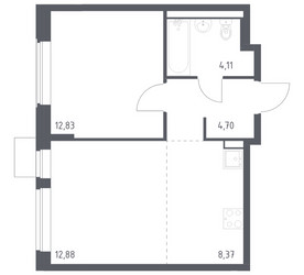 Планировка однокомнатной(квартира) площадью 42.89 квадратных метров в ЖК “ЖК Квартал Западный”