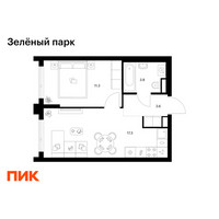 Планировка однокомнатной(квартира) площадью 36 квадратных метров в “ЖК Зеленый парк”