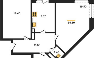 Планировка двухкомнатной(квартира) площадью 64.5 квадратных метров в ЖК “ЖК Три квартала”