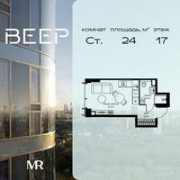 Планировка студии(квартира) площадью 24 квадратных метров в “ЖК Веер”