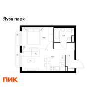 Планировка однокомнатной(квартира) площадью 33.7 квадратных метров в “ЖК Яуза Парк (Мытищи)”