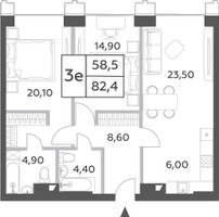 Планировка трехкомнатной(квартира) площадью 82.4 квадратных метров в “ЖК Will Towers (Вилл Тауэрс)”