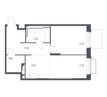 Планировка однокомнатной(квартира) площадью 53.2 квадратных метров в “ЖК Долина Яузы”