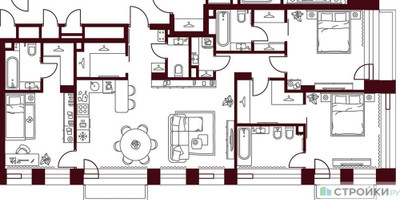 Планировка трехкомнатной(квартира) площадью 112.88 квадратных метров в ЖК “ЖК Дом 7 Даниловский”
