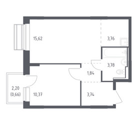 Планировка однокомнатной(квартира) площадью 39.77 квадратных метров в ЖК “ЖК Рублевский Квартал”