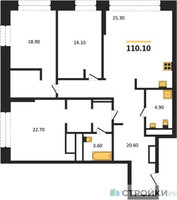 Планировка трехкомнатной(квартира) площадью 110.1 квадратных метров в “ЖК Ренессанс”