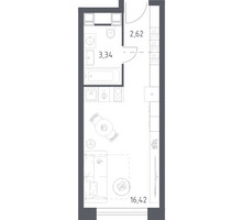 Планировка студии(апартаменты) площадью 22.38 квадратных метров в “ЖК Пятницкое 58 (Перец)”