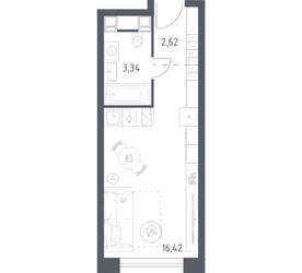 Планировка студии(апартаменты) площадью 22.38 квадратных метров в ЖК “ЖК Пятницкое 58 (Перец)”