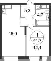 Планировка однокомнатной(квартира) площадью 41.3 квадратных метров в “ЖК Первый Московский”