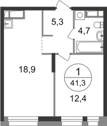 Планировка однокомнатной(квартира) площадью 41.3 квадратных метров в ЖК “ЖК Первый Московский”