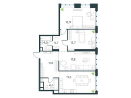 Планировка трехкомнатной(квартира) площадью 96 квадратных метров в “ЖК Левел Южнопортовая”