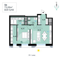 Планировка однокомнатной(квартира) площадью 73.06 квадратных метров в “СберСити в Рублево-Архангельском”