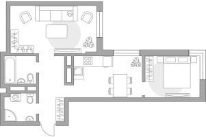 Планировка двухкомнатной(квартира) площадью 57.32 квадратных метров в “ЖК Живописный”